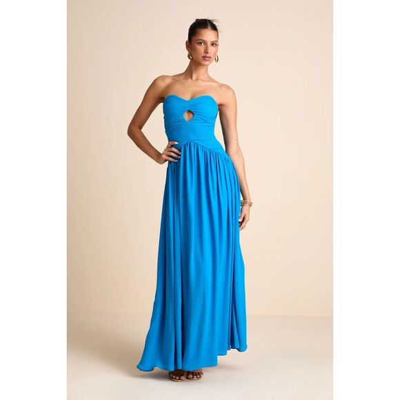Lulu's Dresses & Skirts - Lulus Rozala Bright Blue Pleated Strapless Maxi Dress Size XS